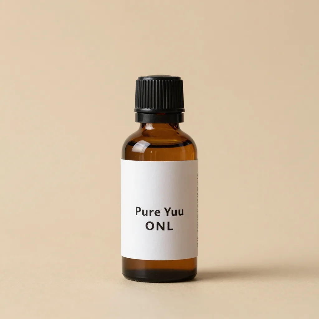 A small bottle of pure yuzu oil on a light background