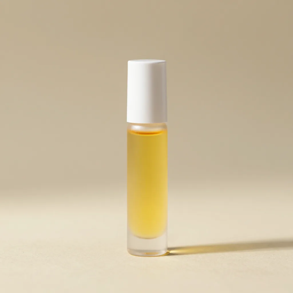 A yuzu oil roll-on on a light background