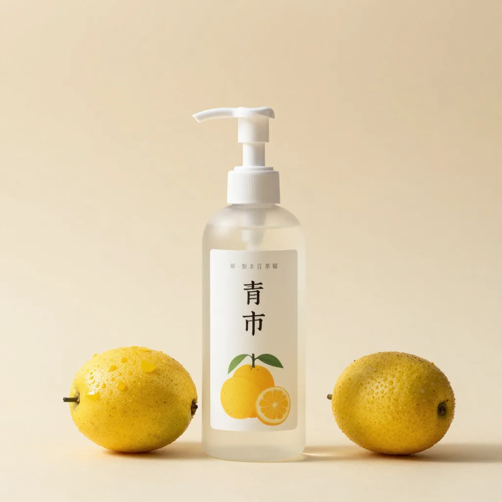 A bottle of yuzu room mist on a light background